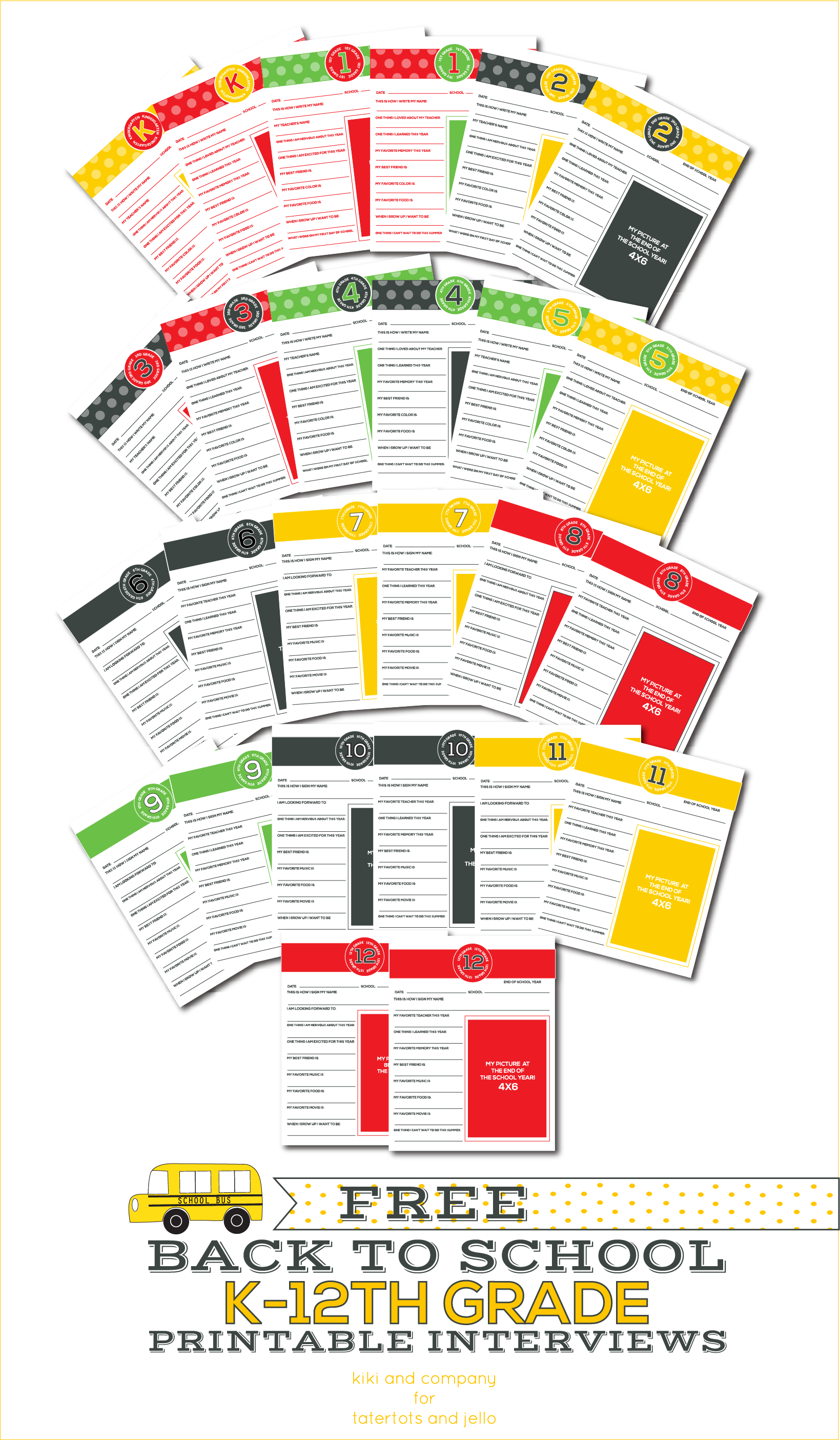 Download Today - First Day of School Printables Pre-K through 12th Grade