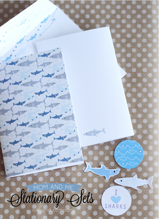 Free Mom and Me Stationary Sets from Kiki and Company. Shark Set. Love this.