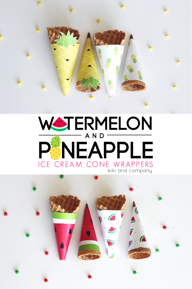 Free Printable - Watermelon and Pineapple Ice Cream Cone Wrappers. LOVE!